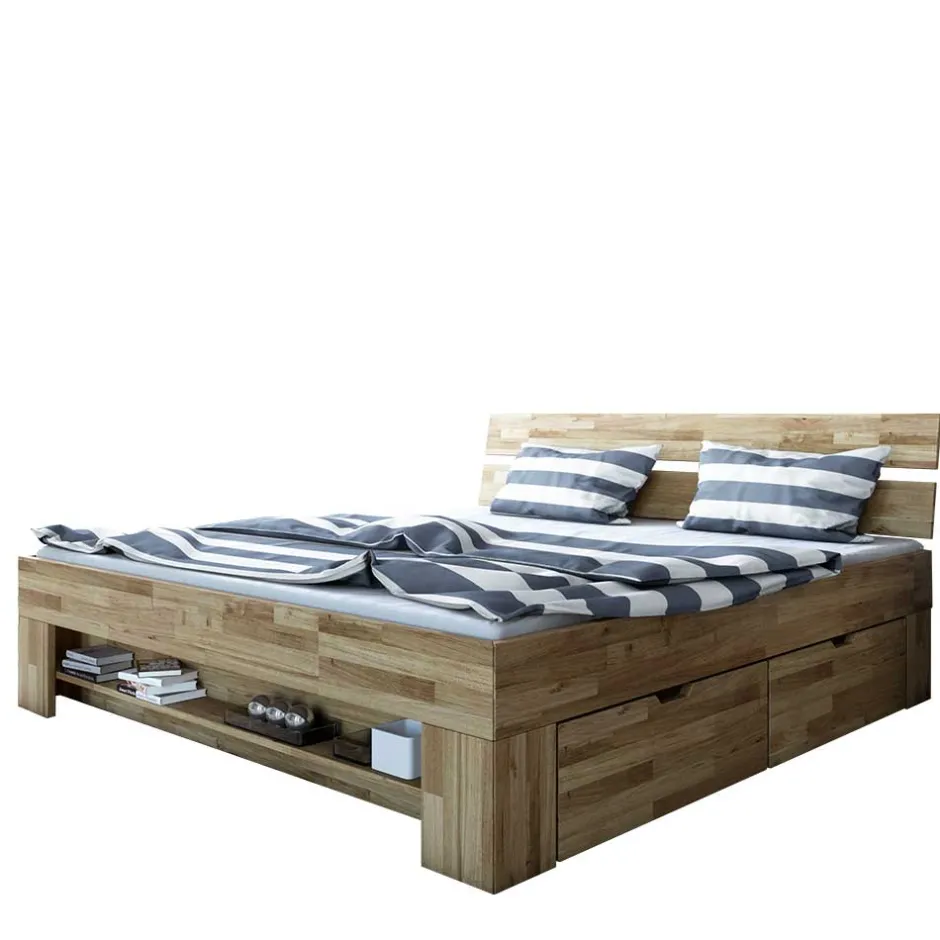 Wildeiche Schubkastenbett in modernem Design - Henrietta^Wohnen New
