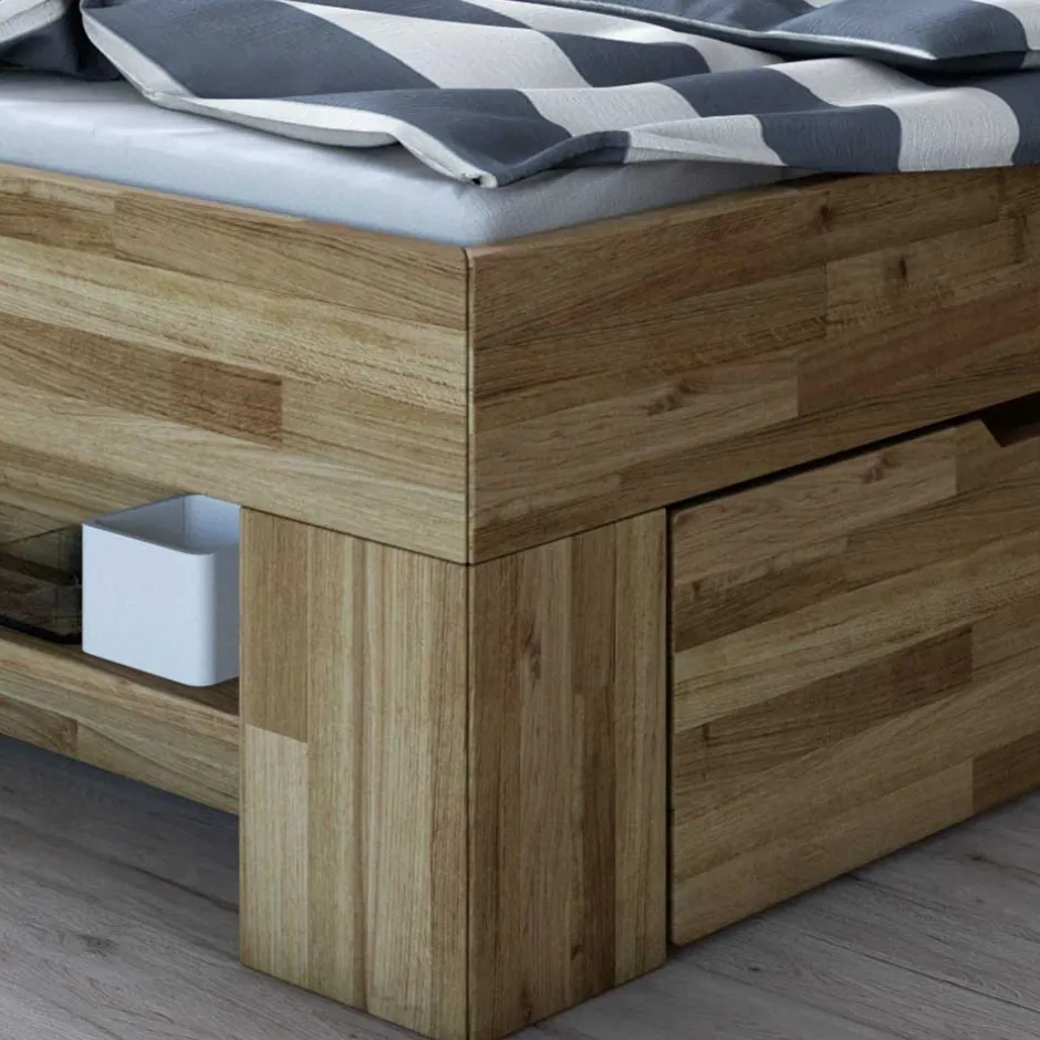 Wildeiche Schubkastenbett in modernem Design - Henrietta^Wohnen New