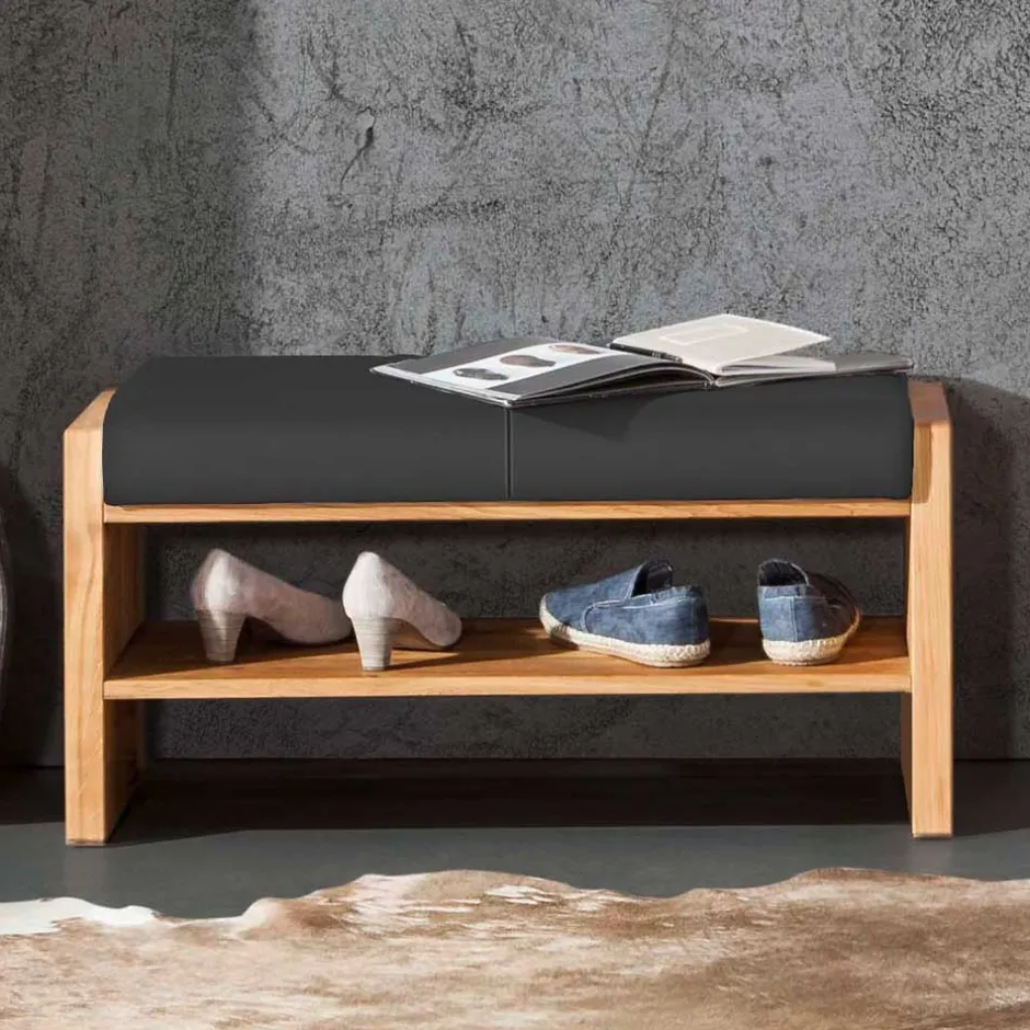 Wildeiche Schuhbank mit Leder Polsterung - Mandrey^Wohnen Best