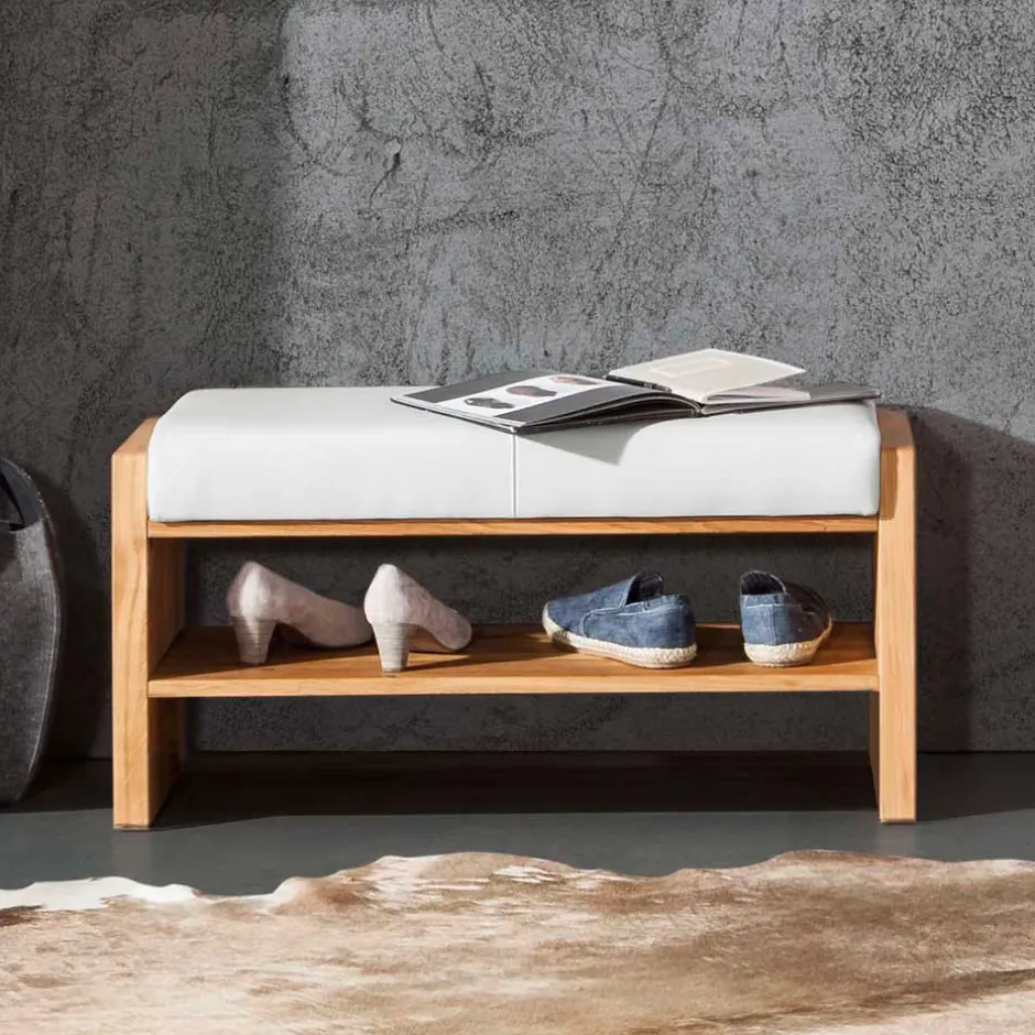 Wohnen Wildeiche Sitzbank mit weißem Echtleder - Mandrey