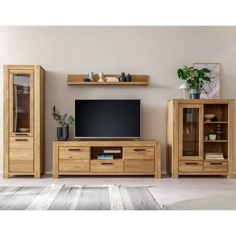 Wildeiche TV Anbauwand teilmassiv - Sophia (vierteilig)^Wohnen Discount