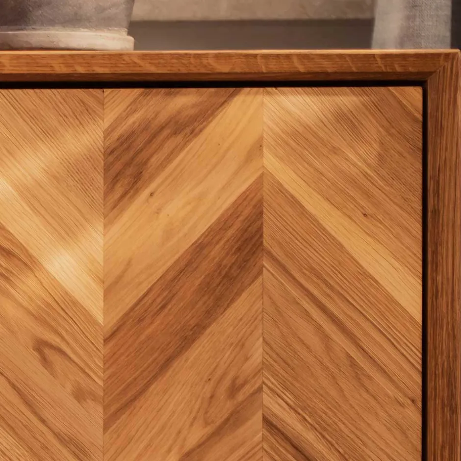 Wohnen Wildeiche TV Lowboard mit Fischgrät Design - Kerfa