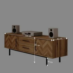 Wohnen Wildeiche TV Lowboard mit Fischgrät Design - Kerfa