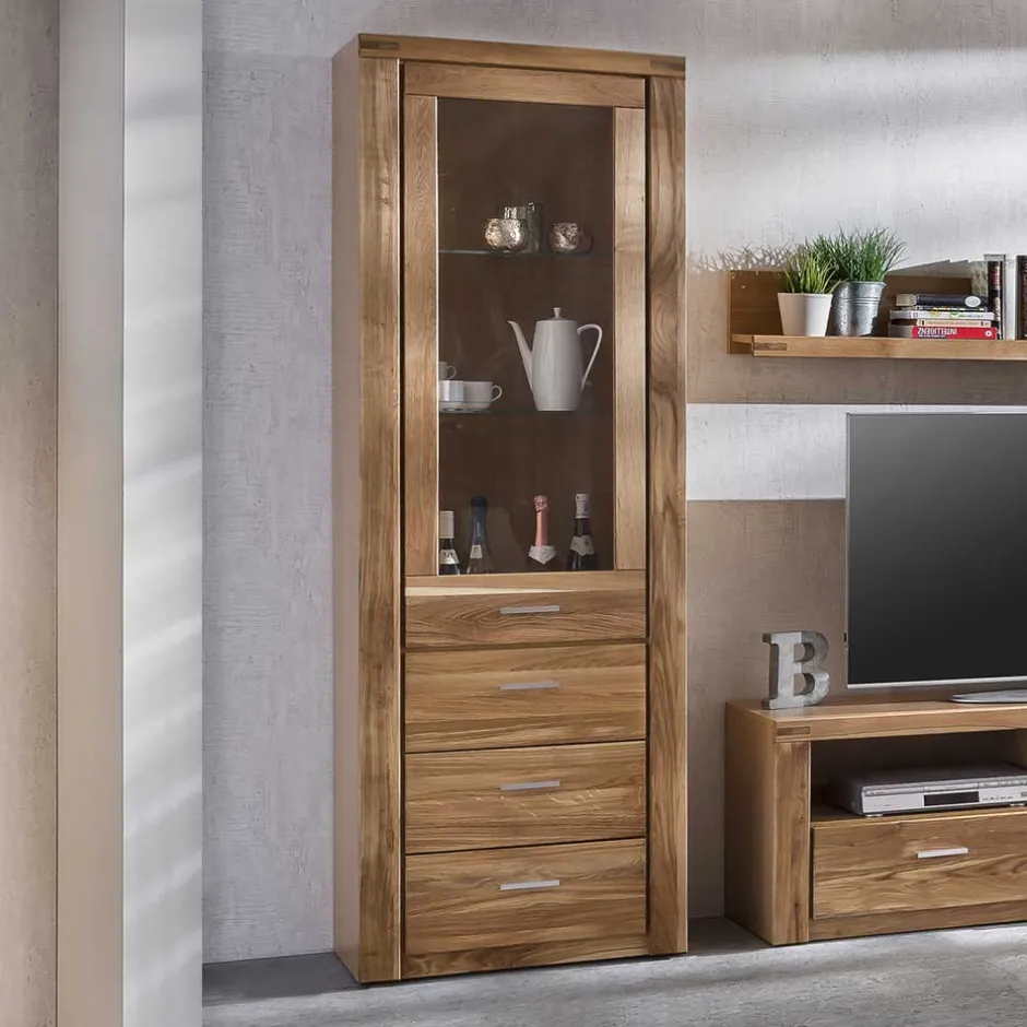 Wildeiche Vitrinenschrank mit 3 Schubladen - Maila^Wohnen Discount