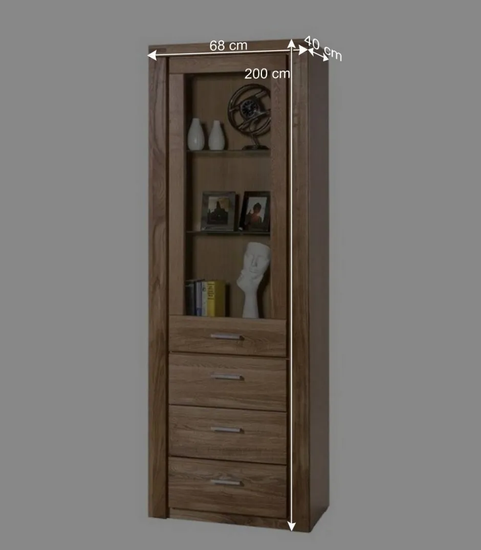 Wildeiche Vitrinenschrank mit 3 Schubladen - Maila^Wohnen Discount