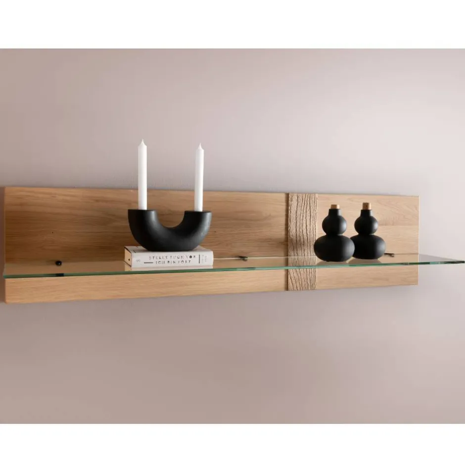 Wohnen Wildeiche Wandboard mit Glas-Ablage - Barrios
