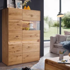 Wohnen Wildeiche Wohnzimmerschrank mit Glas Einsatz - Acmida