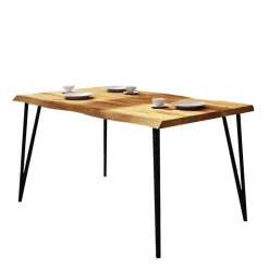 Wohnen Wildeichetisch mit Baumkante & Stahlbeinen - Mandirov