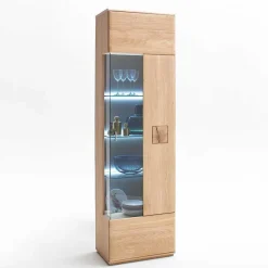 Wohnen Wohnkombination in Eiche Bianco teilmassiv Pontros optional mit LED (vierteilig)