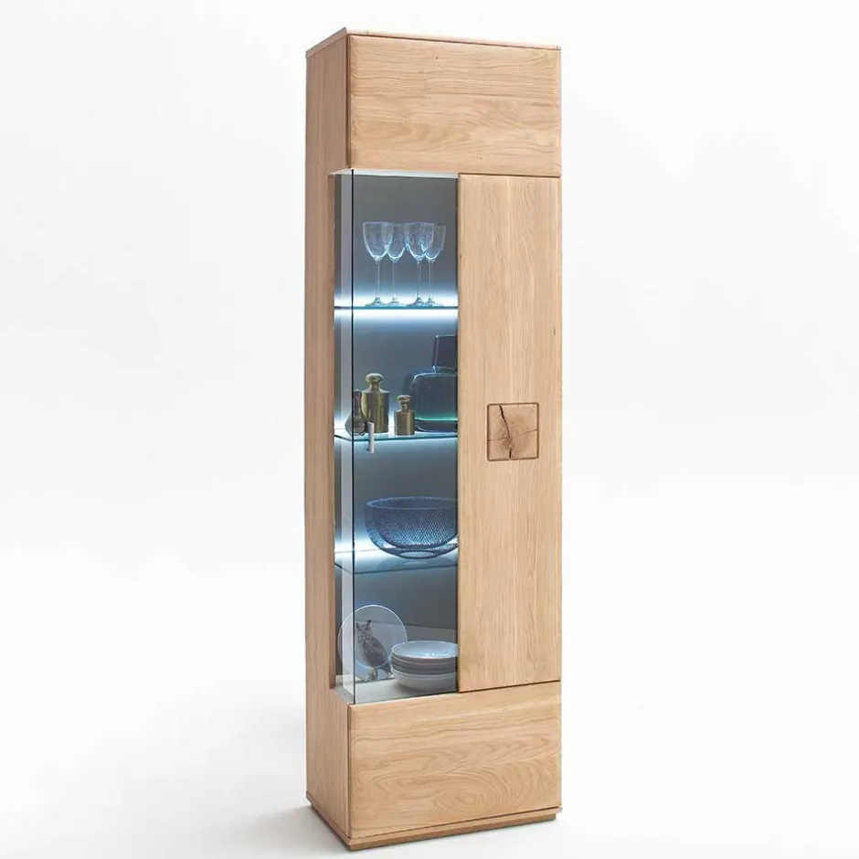 Wohnen Wohnkombination in Eiche Bianco teilmassiv Pontros optional mit LED (vierteilig)