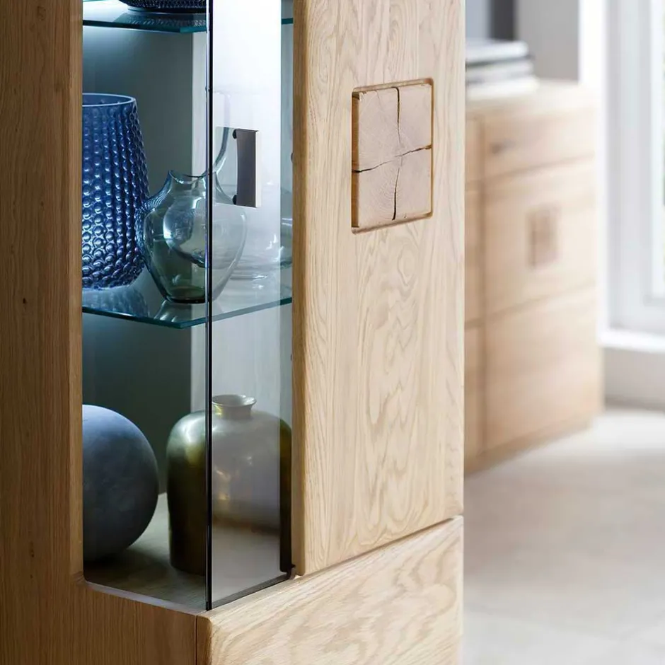 Wohnen Wohnkombination in Eiche Bianco teilmassiv Pontros optional mit LED (vierteilig)