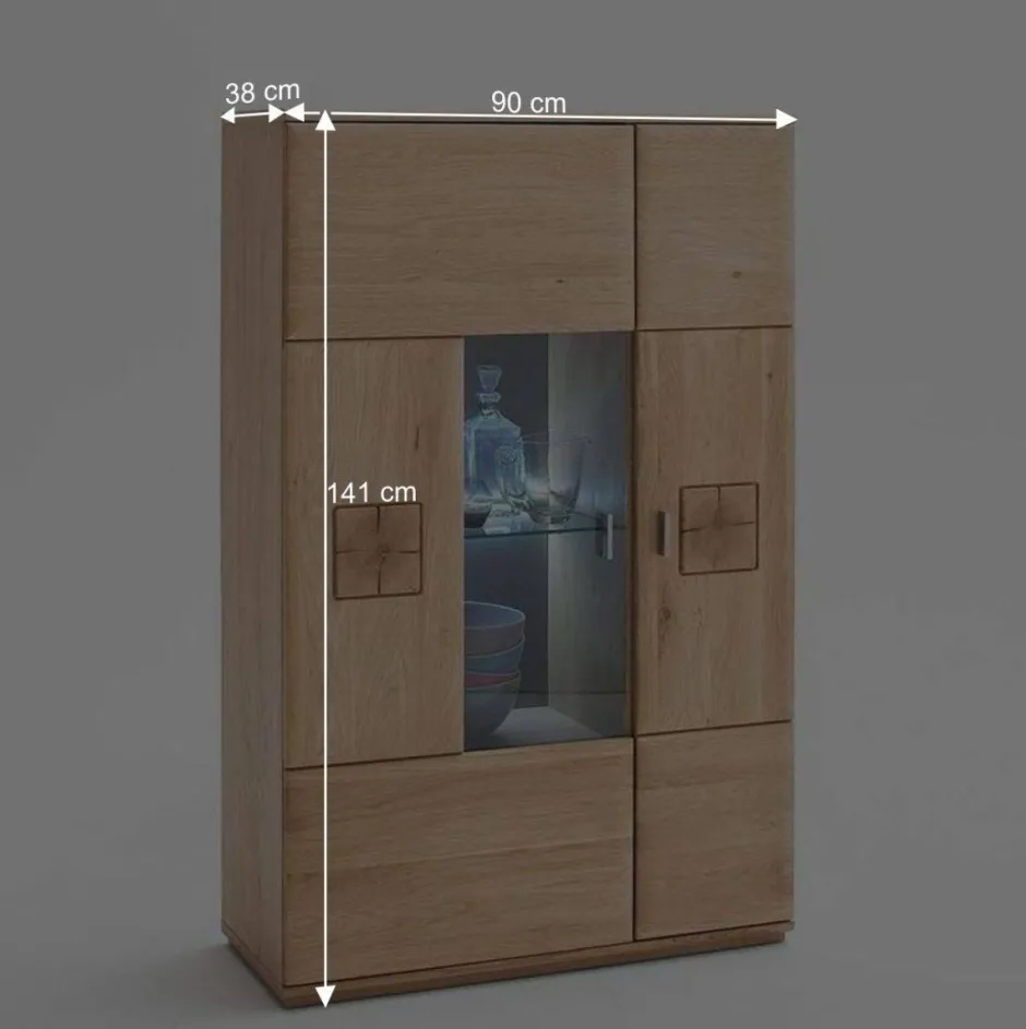 Wohnen Wohnkombination in Eiche Bianco teilmassiv Pontros optional mit LED (vierteilig)