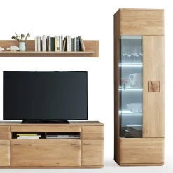 Wohnen Wohnkombination in Eiche Bianco teilmassiv Pontros optional mit LED (vierteilig)