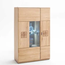 Wohnen Wohnkombination in Eiche Bianco teilmassiv Pontros optional mit LED (vierteilig)