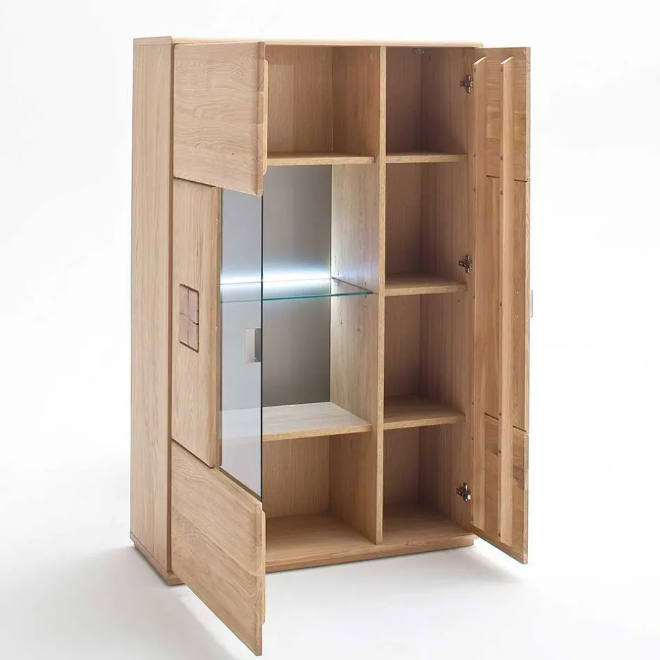 Wohnen Wohnkombination in Eiche Bianco teilmassiv Pontros optional mit LED (vierteilig)