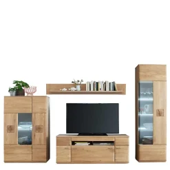 Wohnen Wohnkombination in Eiche Bianco teilmassiv Pontros optional mit LED (vierteilig)