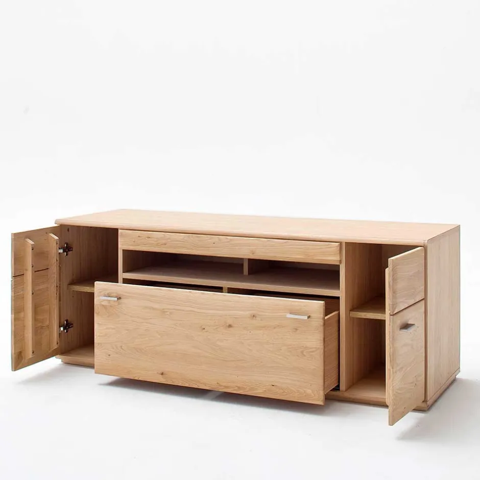 Wohnen Wohnkombination in Eiche Bianco teilmassiv Pontros optional mit LED (vierteilig)