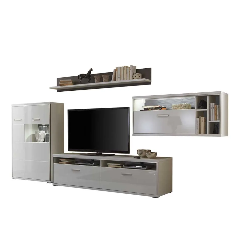 Wohnkombination Tacroma in Hochglanz Weiß (vierteilig)^Wohnen Best