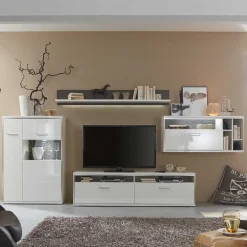 Wohnkombination Tacroma in Hochglanz Weiß (vierteilig)^Wohnen Best