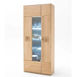 Wohnraum Vitrinenschrank Pontros in Eiche Bianco teilmassiv^Wohnen Sale