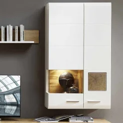 Wohnwand Hängeschrank in Weiß Eiche - Lisepio^Wohnen Discount