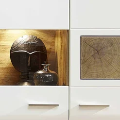 Wohnwand Hängeschrank in Weiß Eiche - Lisepio^Wohnen Discount