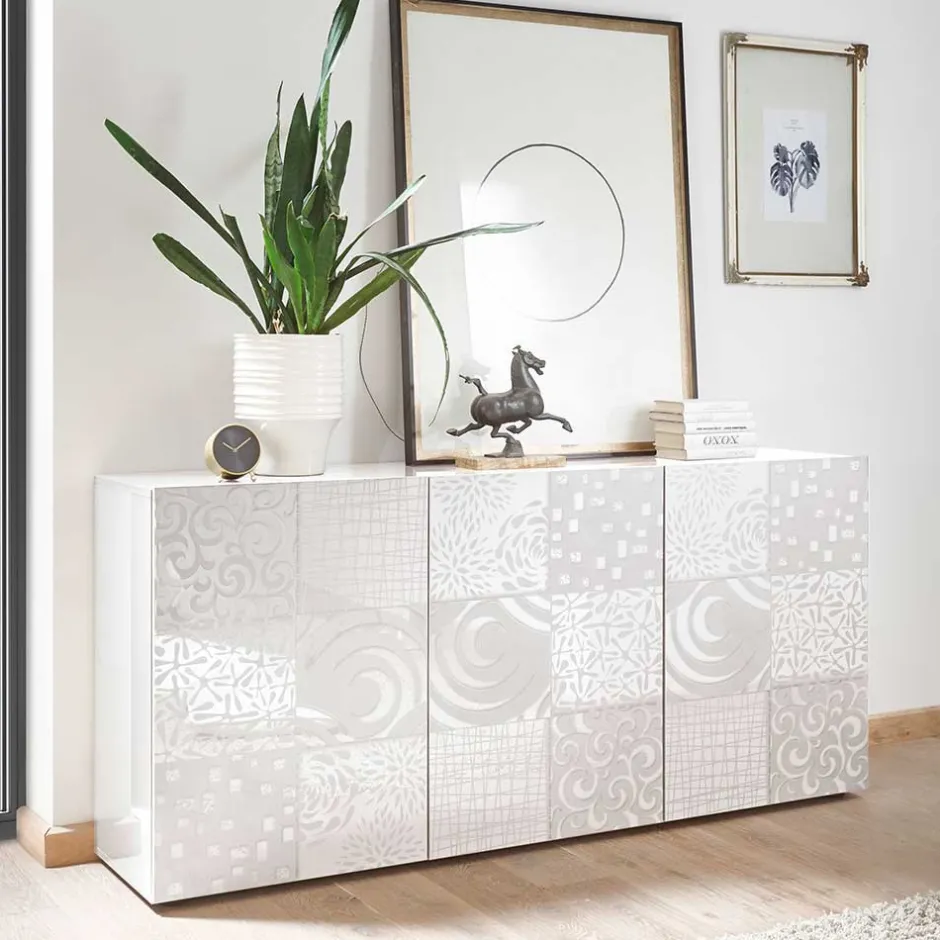 Wohnen Wohnwand Hochglanz in Weiß - Vascaub (dreiteilig)