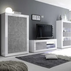 Wohnen Wohnwand in Beton Optik & Weiß HG - Narandu (dreiteilig)