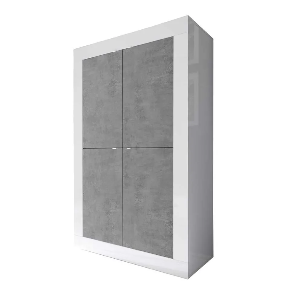 Wohnen Wohnwand in Beton Optik & Weiß HG - Narandu (dreiteilig)