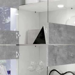 Wohnen Wohnwand in Beton Optik & Weiß HG - Narandu (dreiteilig)