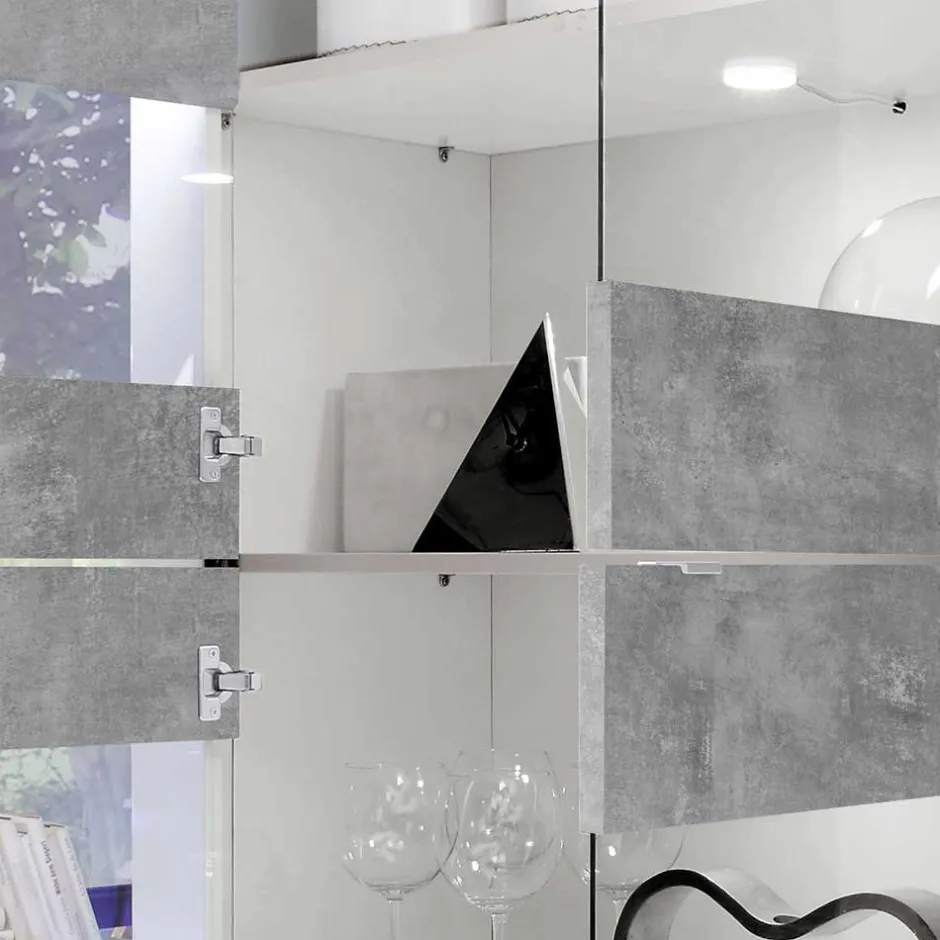 Wohnen Wohnwand in Beton Optik & Weiß HG - Narandu (dreiteilig)