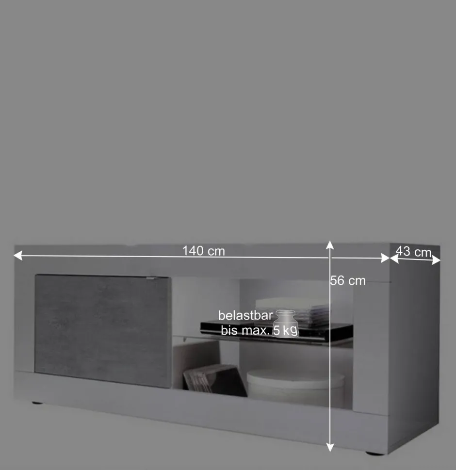 Wohnen Wohnwand in Beton Optik & Weiß HG - Narandu (dreiteilig)