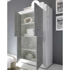 Wohnen Wohnwand in Beton Optik & Weiß HG - Narandu (dreiteilig)