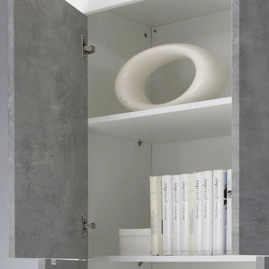 Wohnen Wohnwand in Beton Optik & Weiß HG - Narandu (dreiteilig)