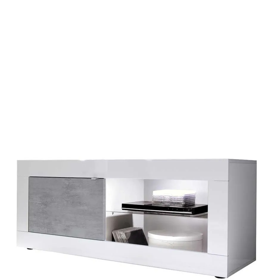 Wohnen Wohnwand in Beton Optik & Weiß HG - Narandu (dreiteilig)