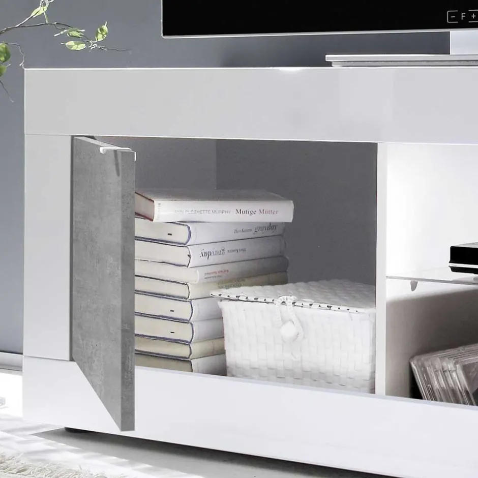 Wohnen Wohnwand in Beton Optik & Weiß HG - Narandu (dreiteilig)