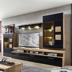 Wohnen Wohnwand in Schwarz & Wildeiche - Kandu (fünfteilig)