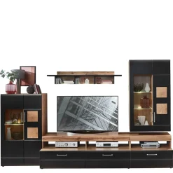 Wohnen Wohnwand in Schwarz & Wildeiche - Kandu (fünfteilig)