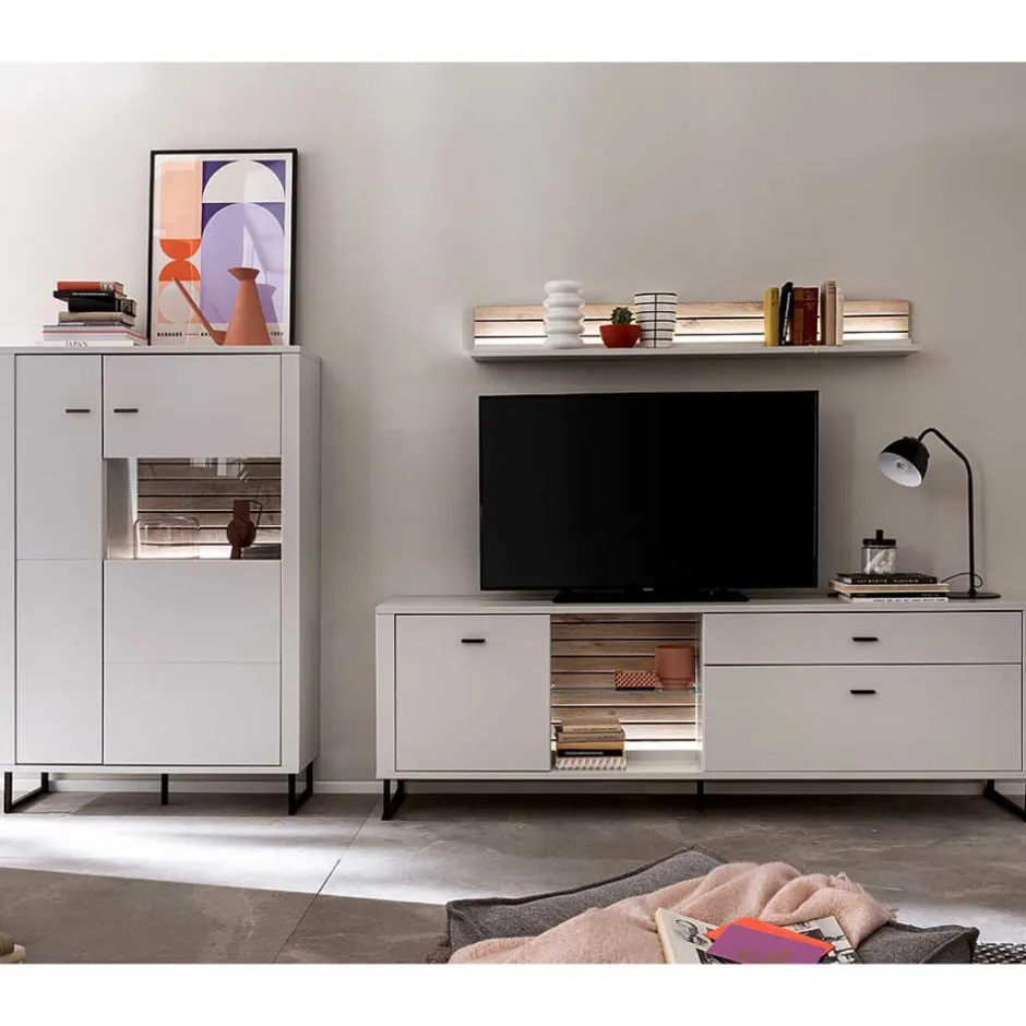 Wohnwand in Weiß mit Wildeiche - Varzino (dreiteilig)^Wohnen Online