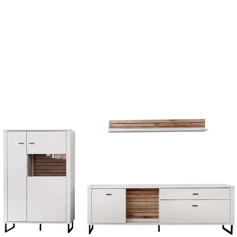 Wohnwand in Weiß mit Wildeiche - Varzino (dreiteilig)^Wohnen Online