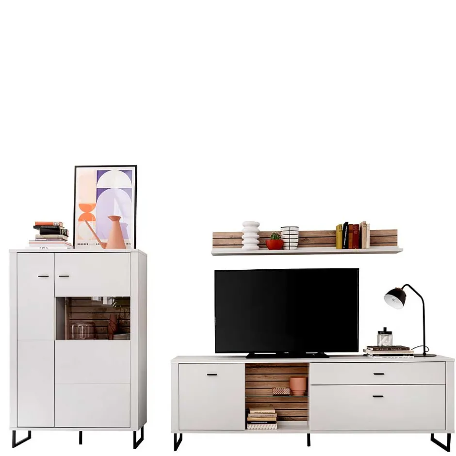 Wohnwand in Weiß mit Wildeiche - Varzino (dreiteilig)^Wohnen Online