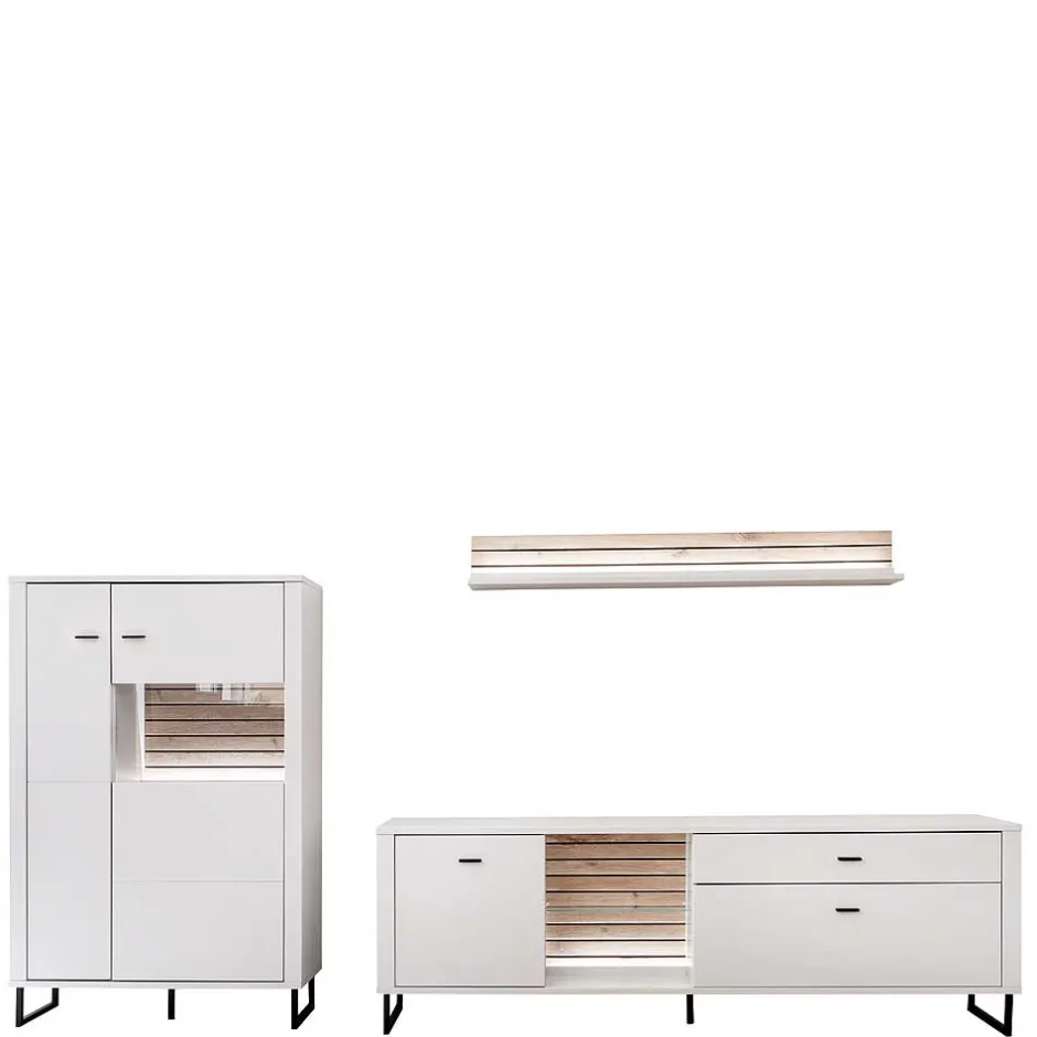 Wohnwand in Weiß mit Wildeiche - Varzino (dreiteilig)^Wohnen Online