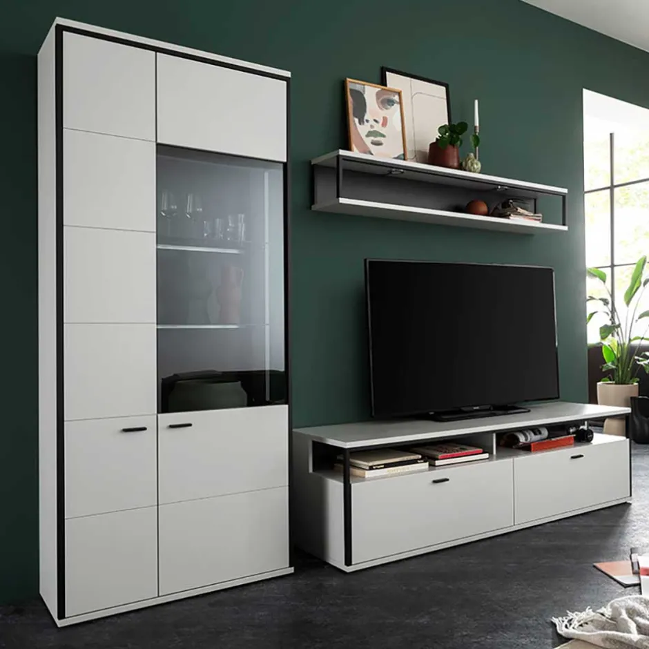 Wohnwand in Weiß und Schwarzgrau - Loazin (dreiteilig)^Wohnen Best