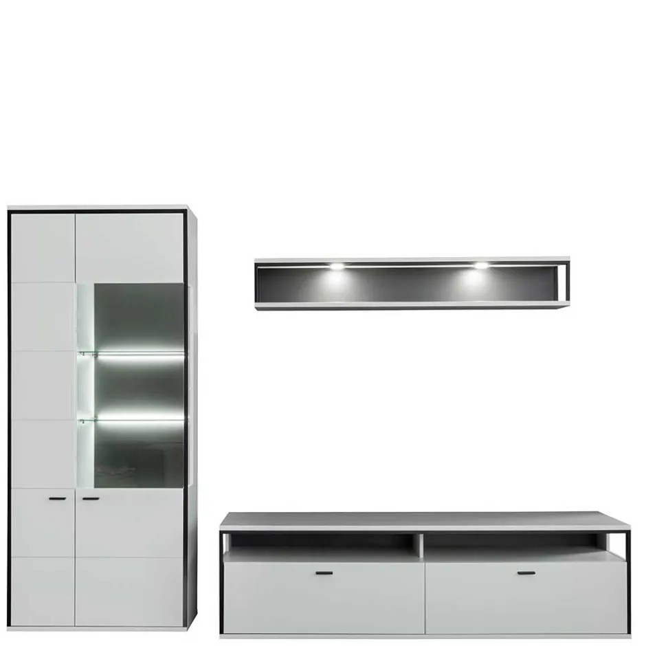 Wohnwand in Weiß und Schwarzgrau - Loazin (dreiteilig)^Wohnen Best