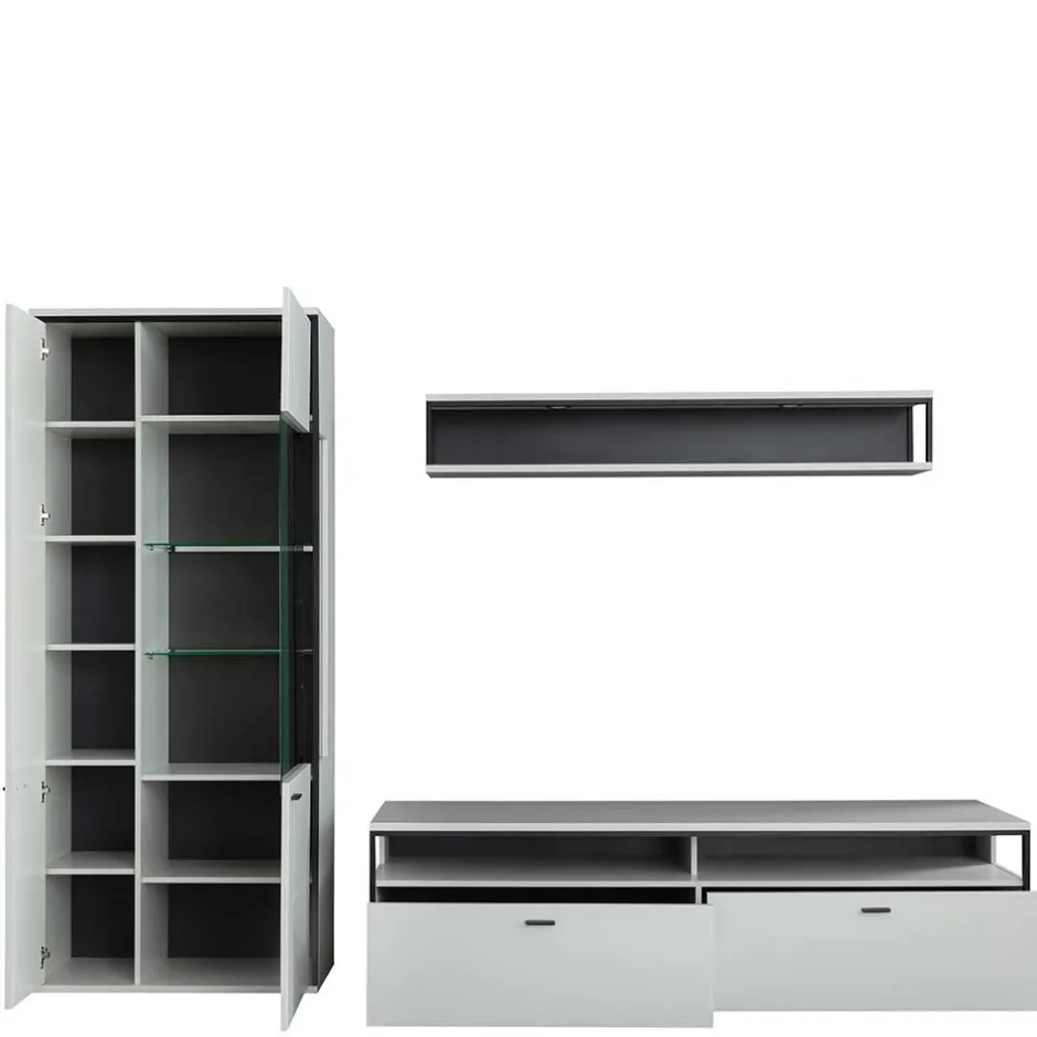 Wohnwand in Weiß und Schwarzgrau - Loazin (dreiteilig)^Wohnen Best