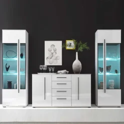 Wohnen Wohnwand Jetongos in Hochglanz Weiß (dreiteilig)