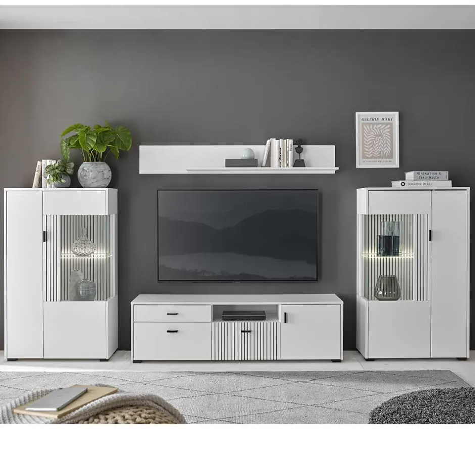 Wohnwand Kombination in Weiß - Dualkos (vierteilig)^Wohnen Discount