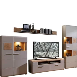 Wohnwand Möbel in Grau & Eiche - Fraguca (vierteilig)^Wohnen Discount