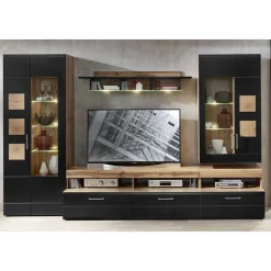 Wohnwand Möbel in Schwarz & Wildeiche - Kandu (fünfteilig)^Wohnen Clearance