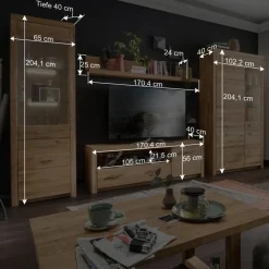Wohnen Wohnwand Möbel Set aus Wildeiche - Loitons (vierteilig)